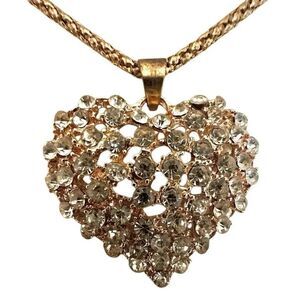 Good tone rhinestone heart long pendant necklace